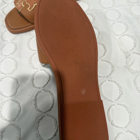 Tory Burch Brown Slide Sandals with Gold Logo Accent - Picture 3 of 3